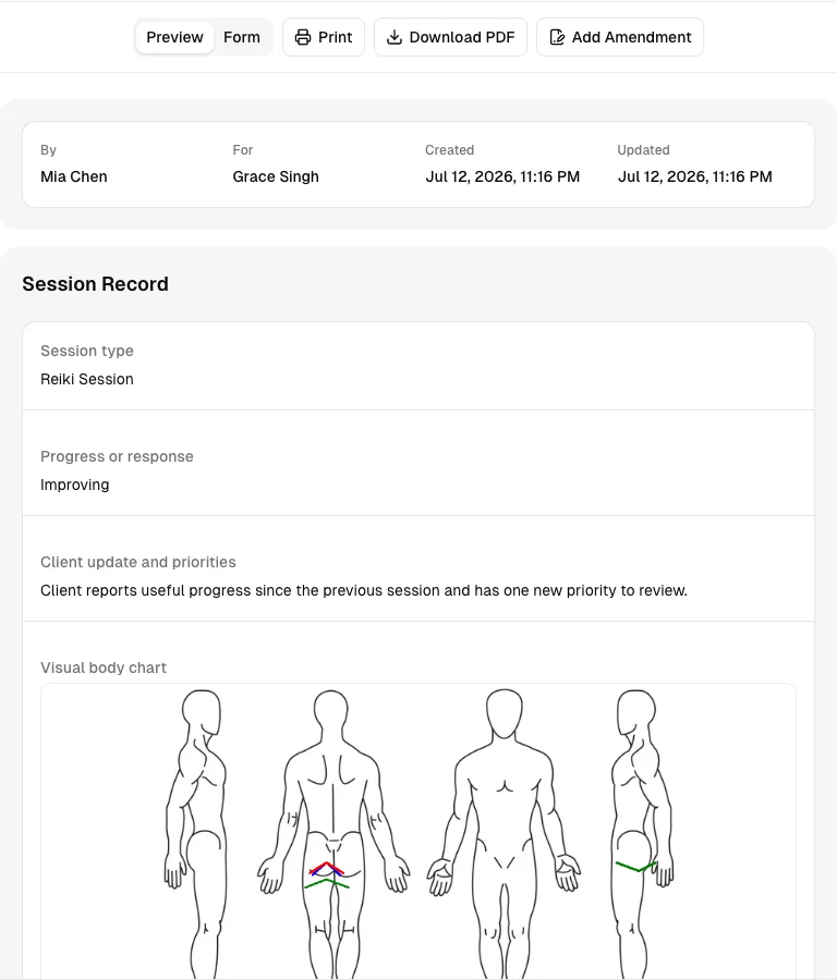 Alternative Therapy software showing record.
