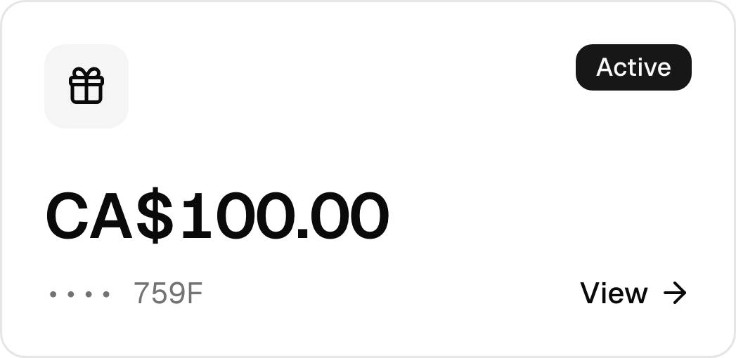 A sample gift card and its available balance in the barbers client account.