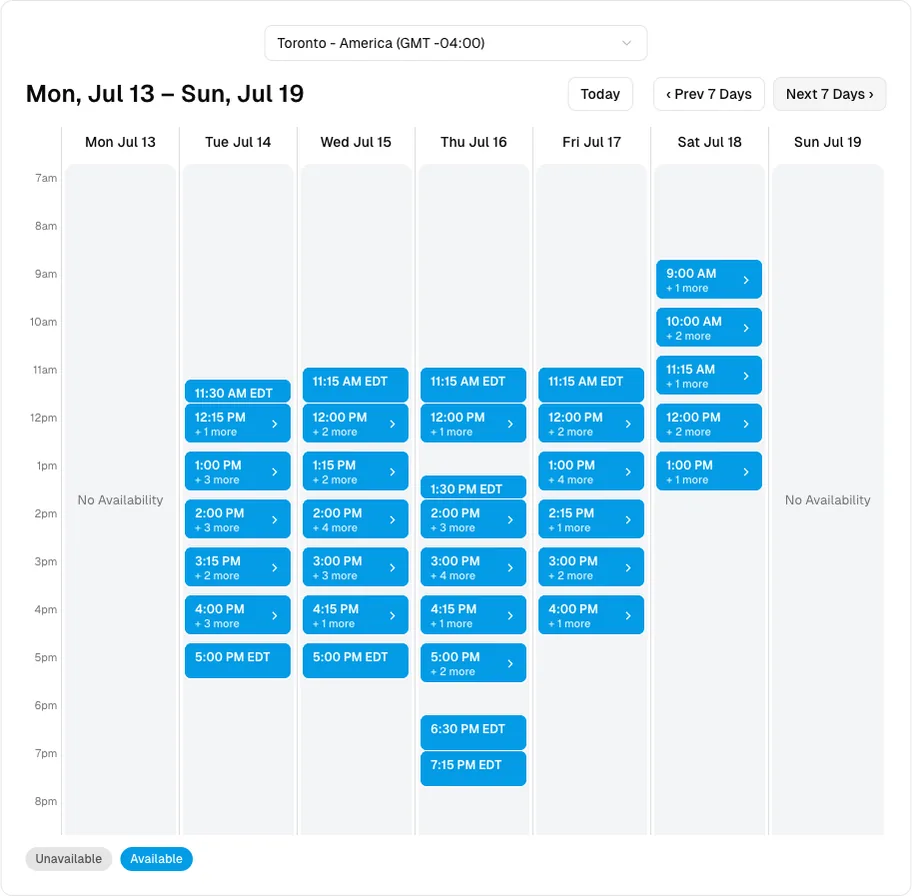 Barbers software showing booking week.