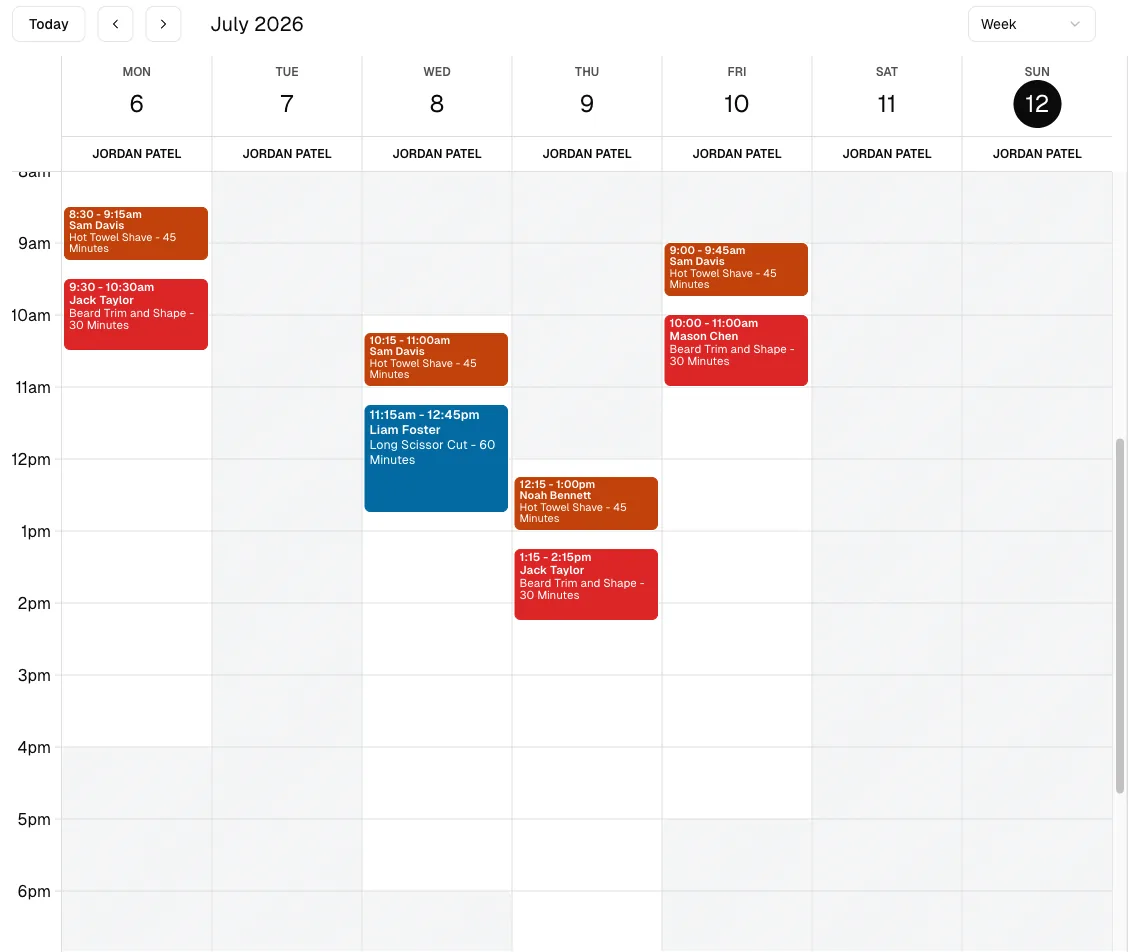 Barbers software showing calendar.