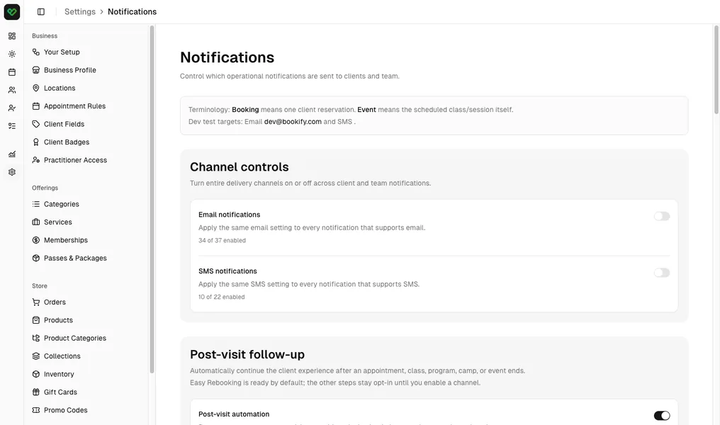 Barbers software showing notifications.