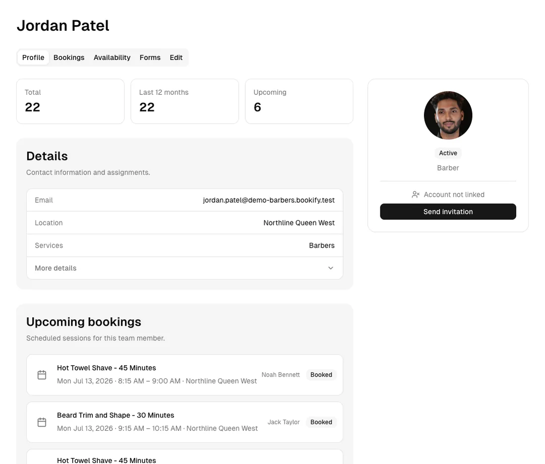 Barbers software showing team.