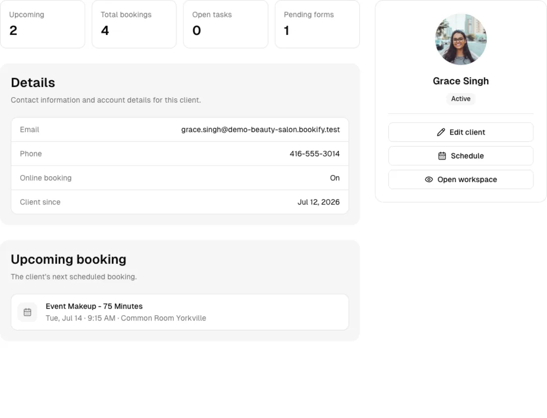 Beauty Salon software showing client profile.