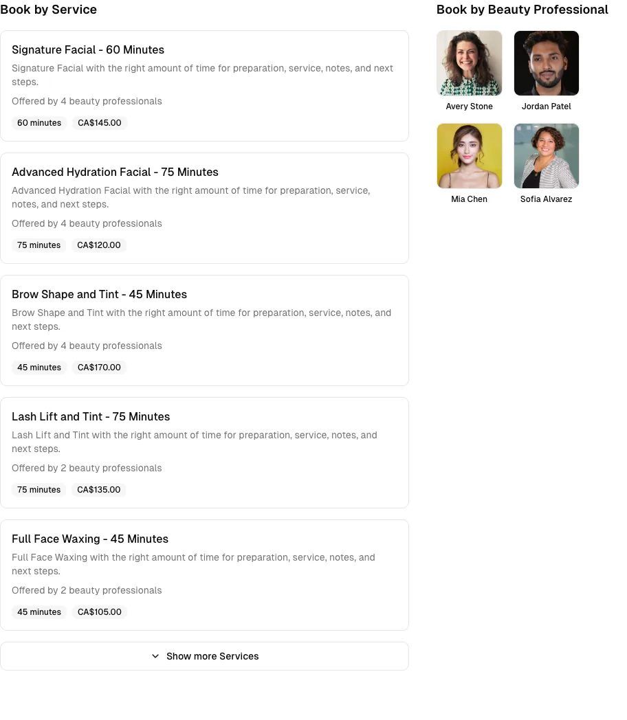 Beauty Salon software showing online booking.