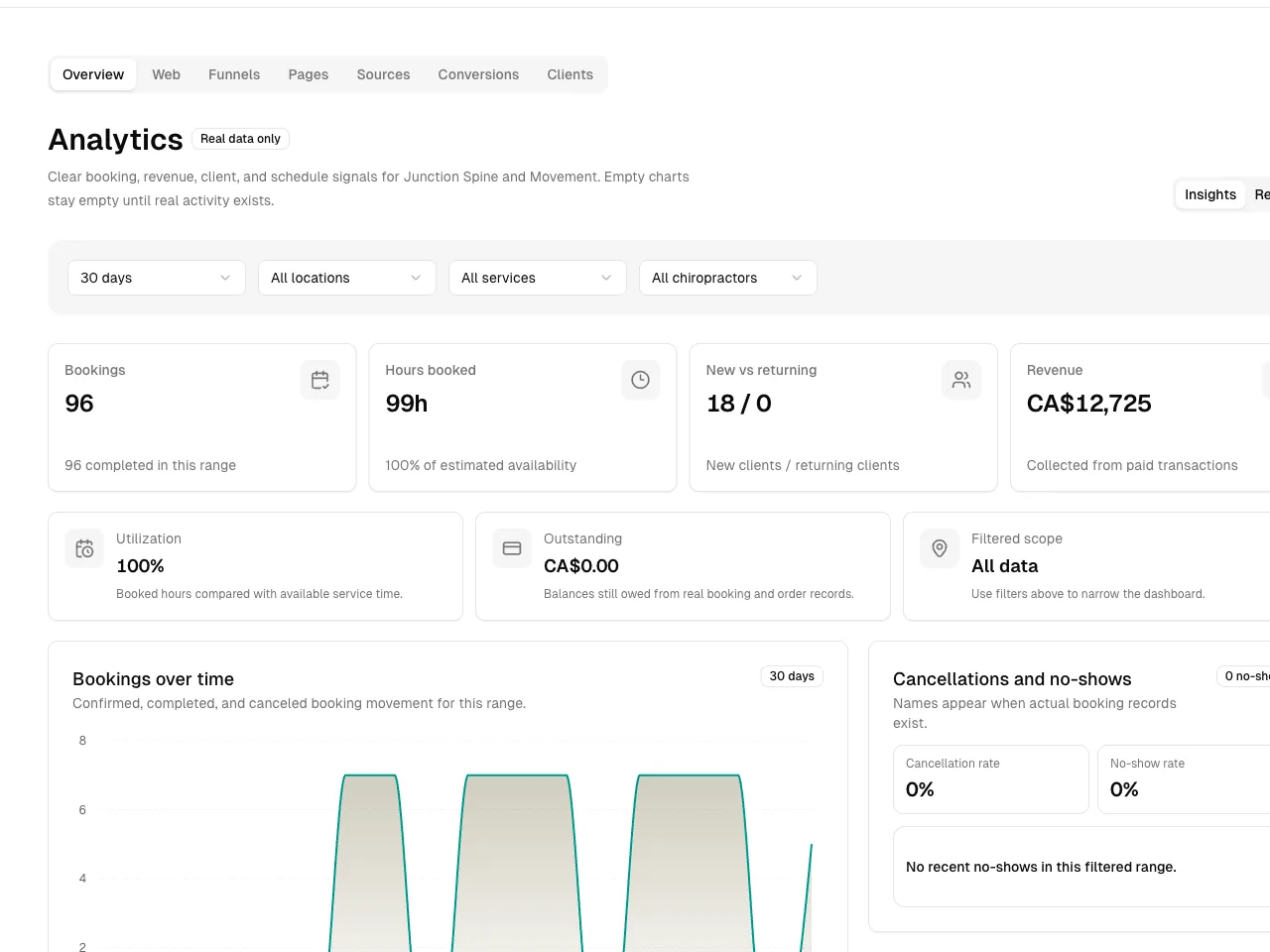 Chiropractic software showing analytics.