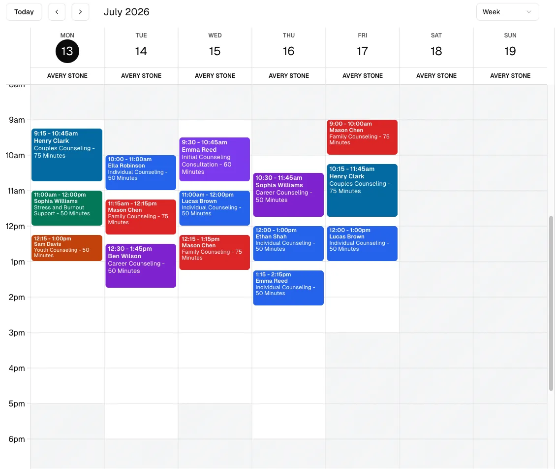 Counseling software showing calendar.