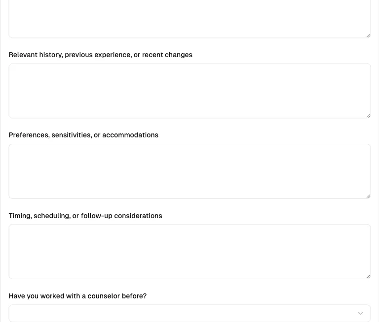Counseling software showing form.