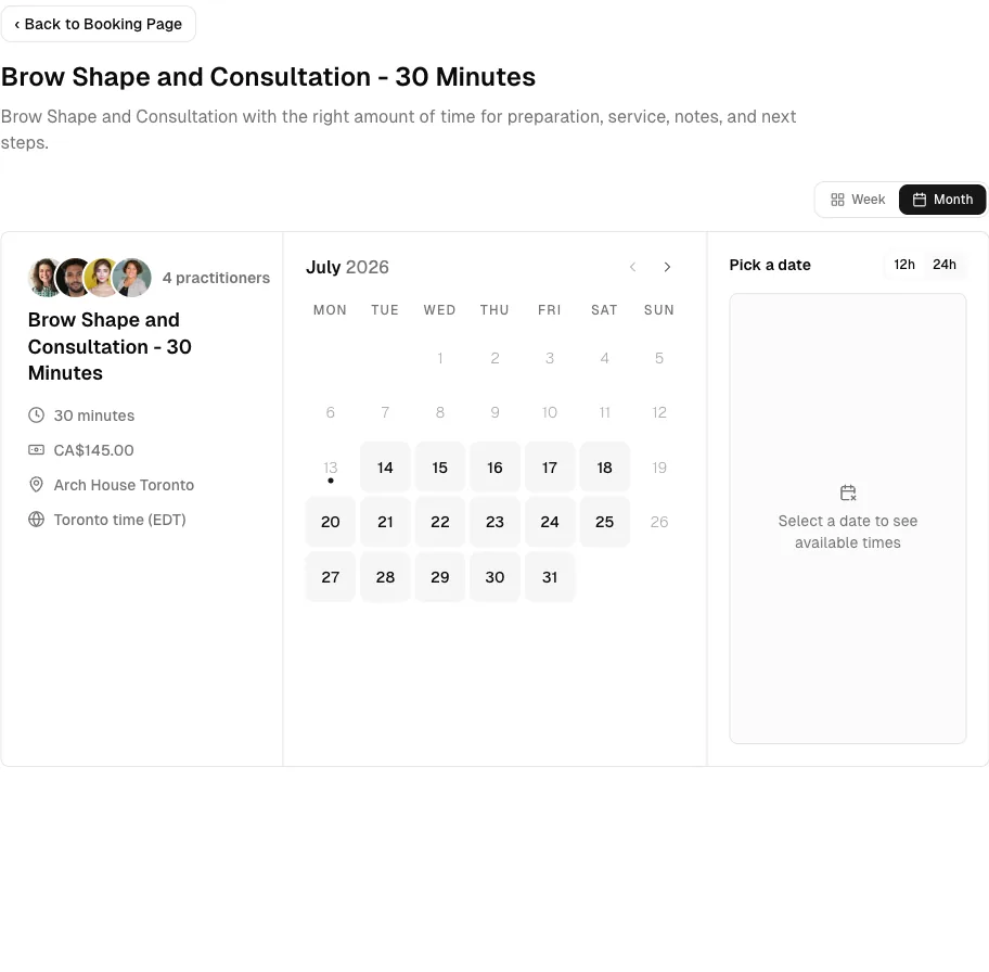 Eyebrow Bar software showing booking week.