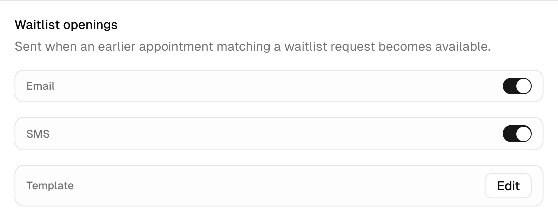 Automatic waitlist opening notifications by email and SMS.