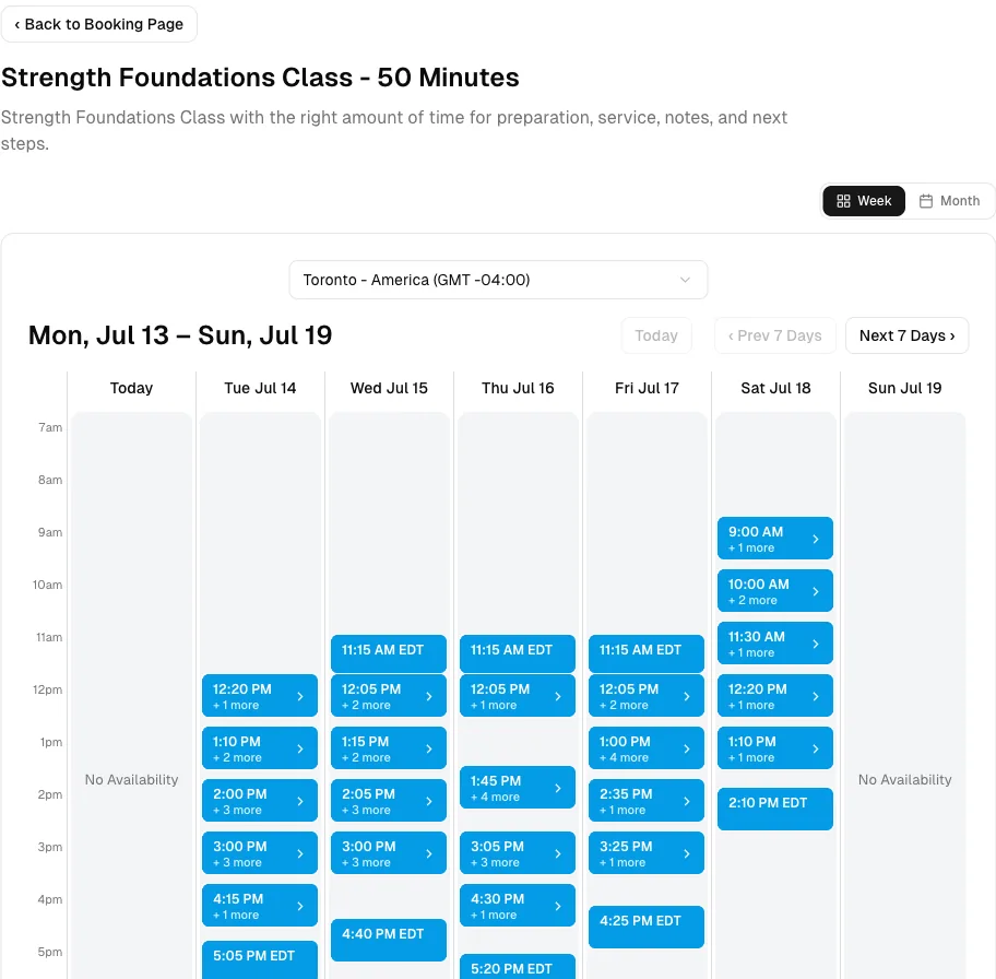 Fitness Studio software showing booking week.