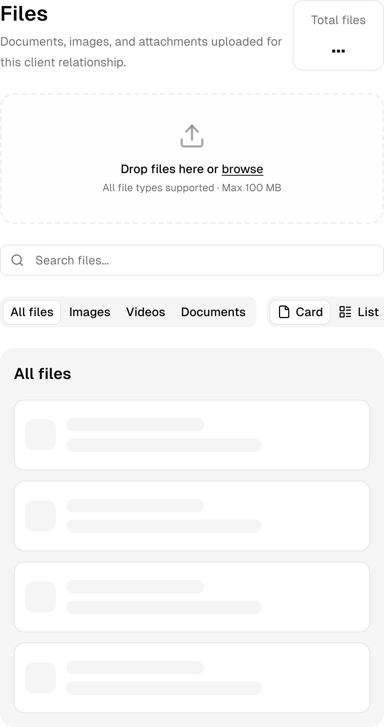 Documents and shared files in a sample hair salon client workspace.