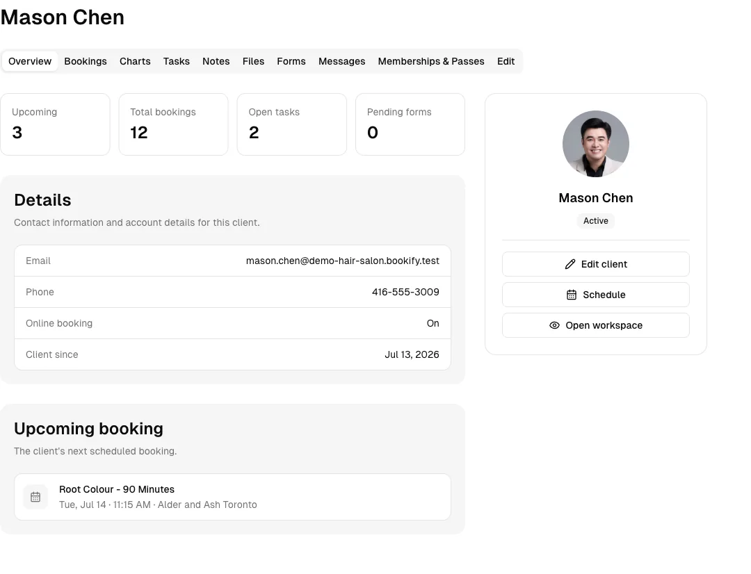 Hair Salon software showing client profile.