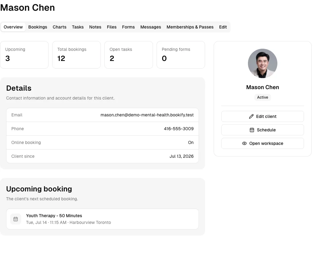 Mental Health software showing client profile.