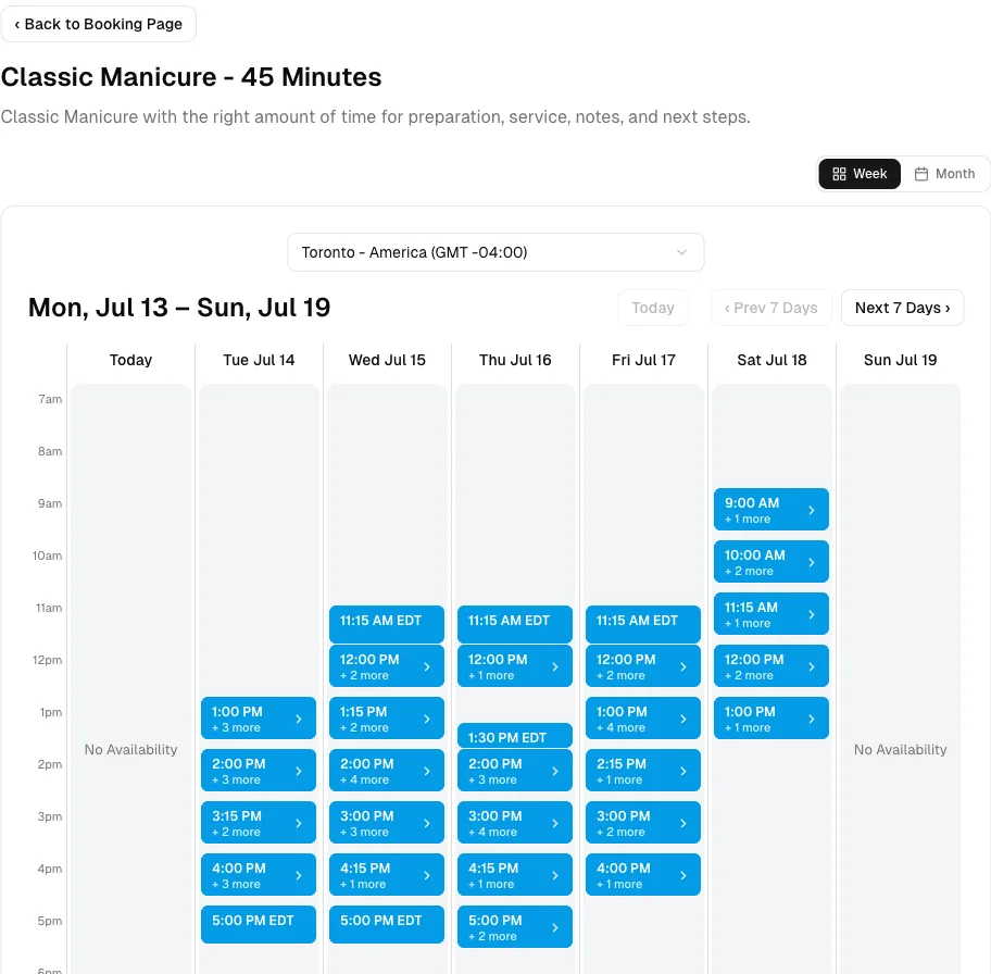 Nail Salon software showing booking week.