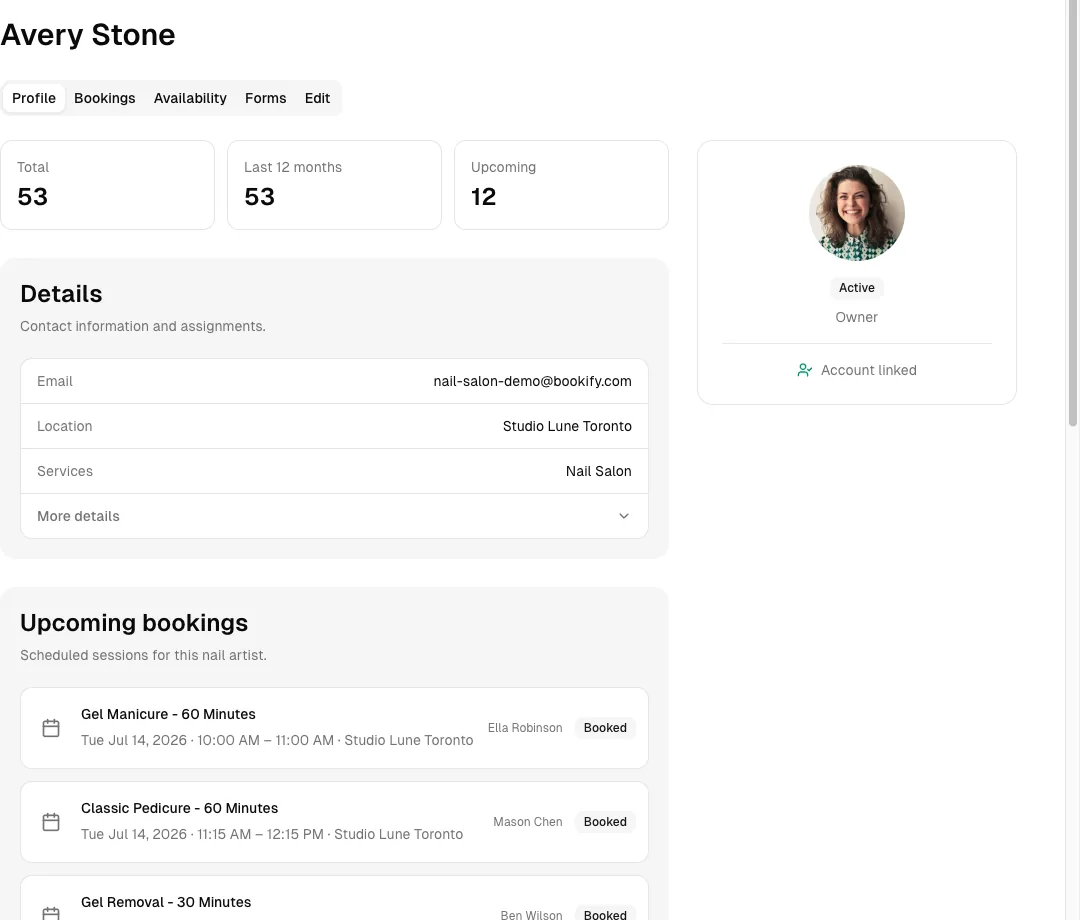 Nail Salon software showing team.
