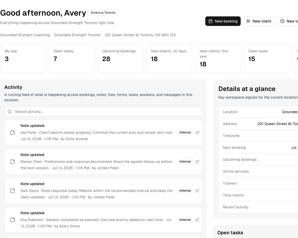 Personal Trainer software showing dashboard.
