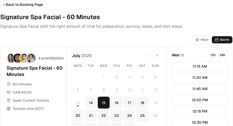Spa software showing booking month.