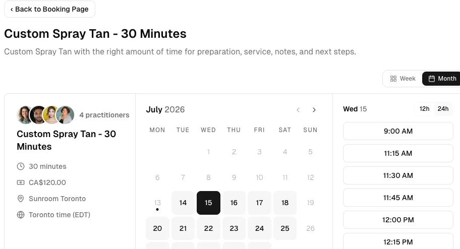 Tanning Studio software showing booking month.