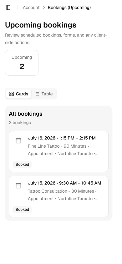 Tattooing & Piercing software showing mobile.