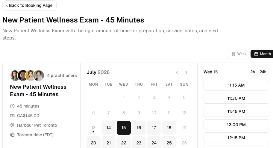 Veterinary Clinic software showing booking month.