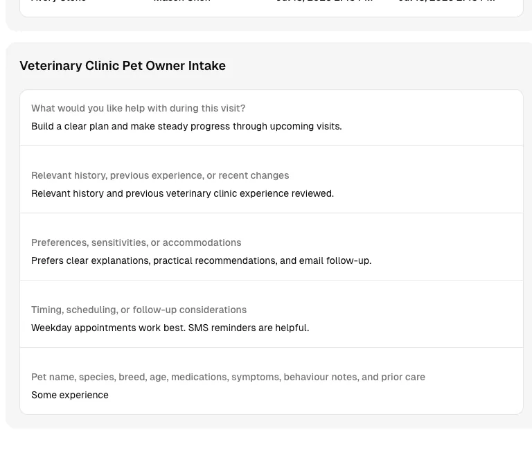 Veterinary Clinic software showing form.